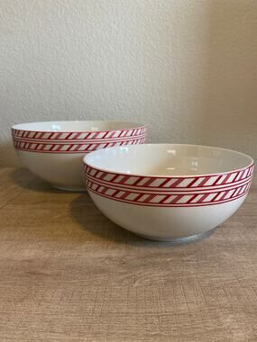 Vintage Two Nesting Bowls Gourmet Basics Mikasa Candy Lane Ceramic Striped